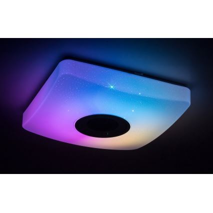 Rabalux - Luminária de teto LED RGB regulável com altifalante, LED/18W/230V, 3000-6000K, Bluetooth + comando remoto, 36,5x36,5 cm