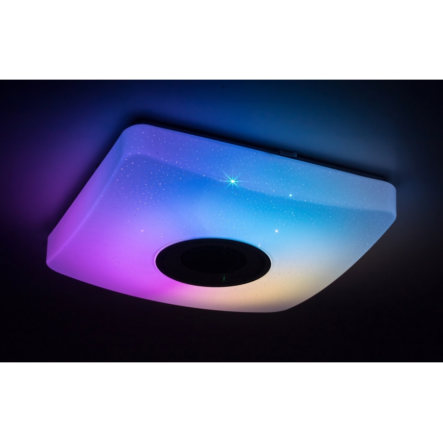 Rabalux - Luminária de teto LED RGB regulável com altifalante, LED/18W/230V, 3000-6000K, Bluetooth + comando remoto, 36,5x36,5 cm