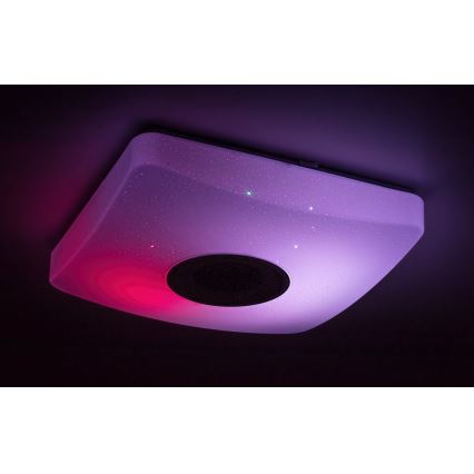 Rabalux - Luminária de teto LED RGB regulável com altifalante, LED/18W/230V, 3000-6000K, Bluetooth + comando remoto, 36,5x36,5 cm