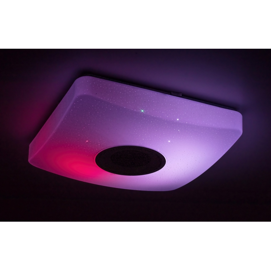 Rabalux - Luminária de teto LED RGB regulável com altifalante, LED/18W/230V, 3000-6000K, Bluetooth + comando remoto, 36,5x36,5 cm