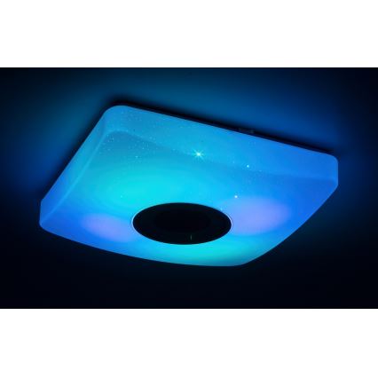 Rabalux - Luminária de teto LED RGB regulável com altifalante, LED/18W/230V, 3000-6000K, Bluetooth + comando remoto, 36,5x36,5 cm