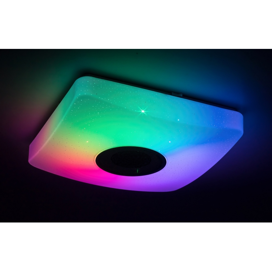 Rabalux - Luminária de teto LED RGB regulável com altifalante, LED/18W/230V, 3000-6000K, Bluetooth + comando remoto, 36,5x36,5 cm