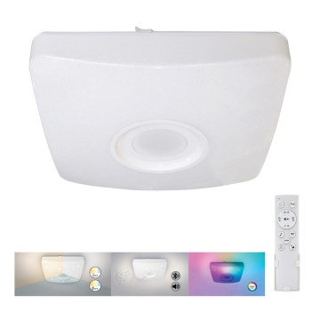 Rabalux - Luminária de teto LED RGB regulável com altifalante, LED/18W/230V, 3000-6000K, Bluetooth + comando remoto, 36,5x36,5 cm