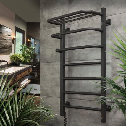 Radiador elétrico para casa de banho com termóstato FORTIS, 350 W/230 V, 80,6 cm, IP44, preto, com orientação à esquerda