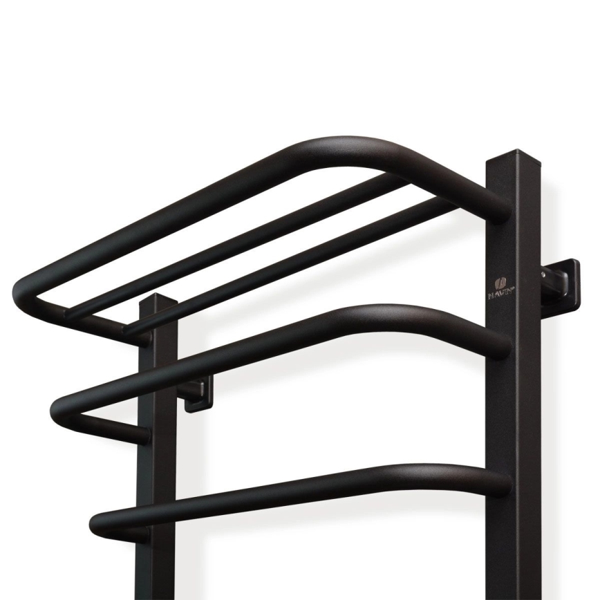 Radiador elétrico para casa de banho com termóstato FORTIS, 350 W/230 V, 80,6 cm, IP44, preto, com orientação à esquerda