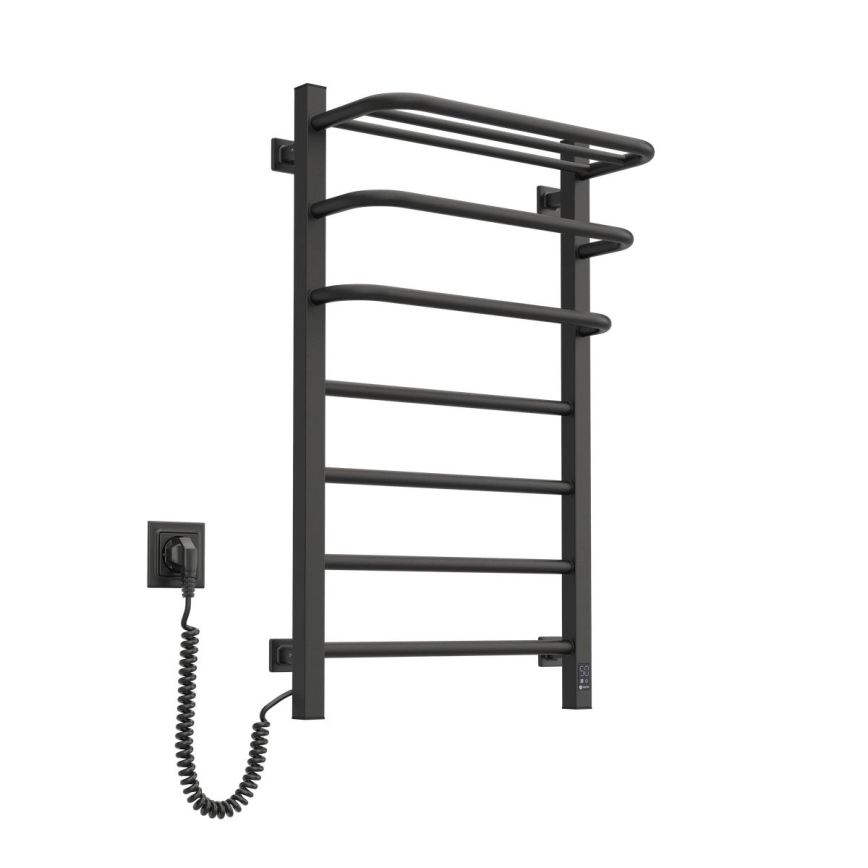 Radiador elétrico para casa de banho com termóstato FORTIS, 350 W/230 V, 80,6 cm, IP44, preto, com orientação à esquerda