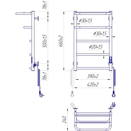 Radiador em escada para casa de banho HOTEL 75W/230V 66x42 cm inox/preto direito