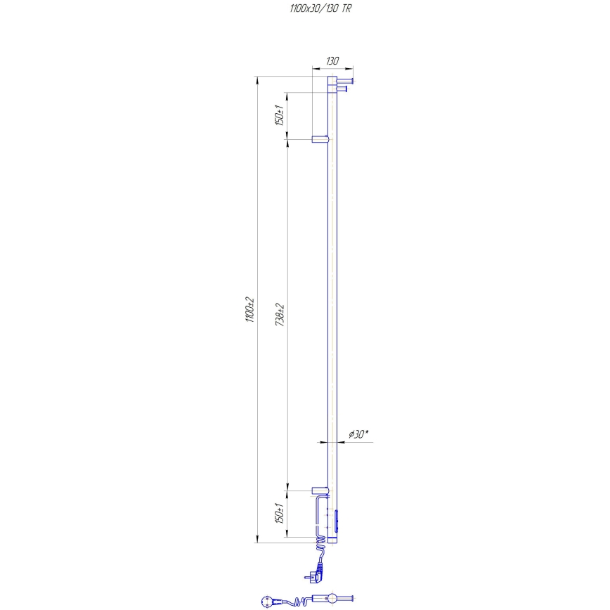 Radiador para casa de banho RAY 25W/230V 110x30 cm IP44 aço inoxidável/cromo polido