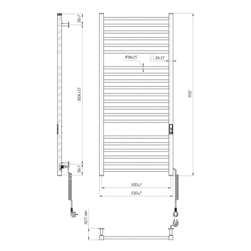 Radiador toalheiro de casa de banho HF DERBY 255W/230V 117x53 cm preto