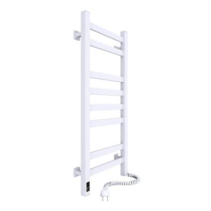 Toalheiro aquecido para casa de banho com termóstato AVANGARD 251W/230V 80,6 cm IP44, branco, ligação à direita, perfil quadrado