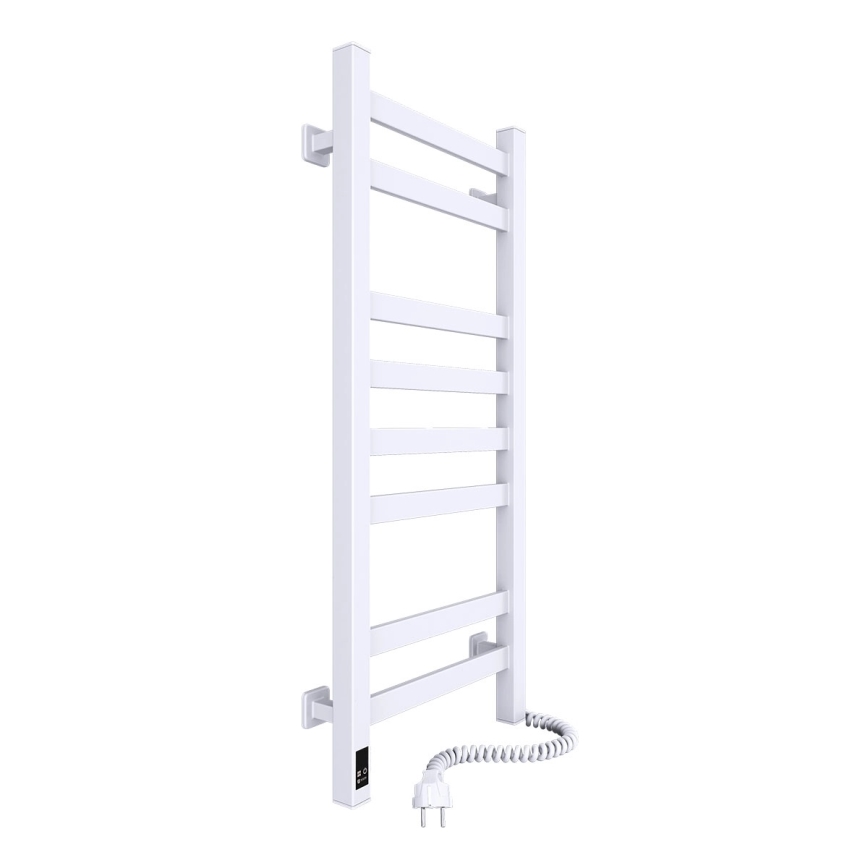 Toalheiro aquecido para casa de banho com termóstato AVANGARD 251W/230V 80,6 cm IP44, branco, ligação à direita, perfil quadrado