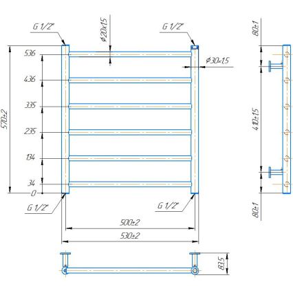 Radiador toalheiro em escada para casa de banho INOX FLAT 122W/230V 57x53 cm aço inoxidável / cromo brilhante