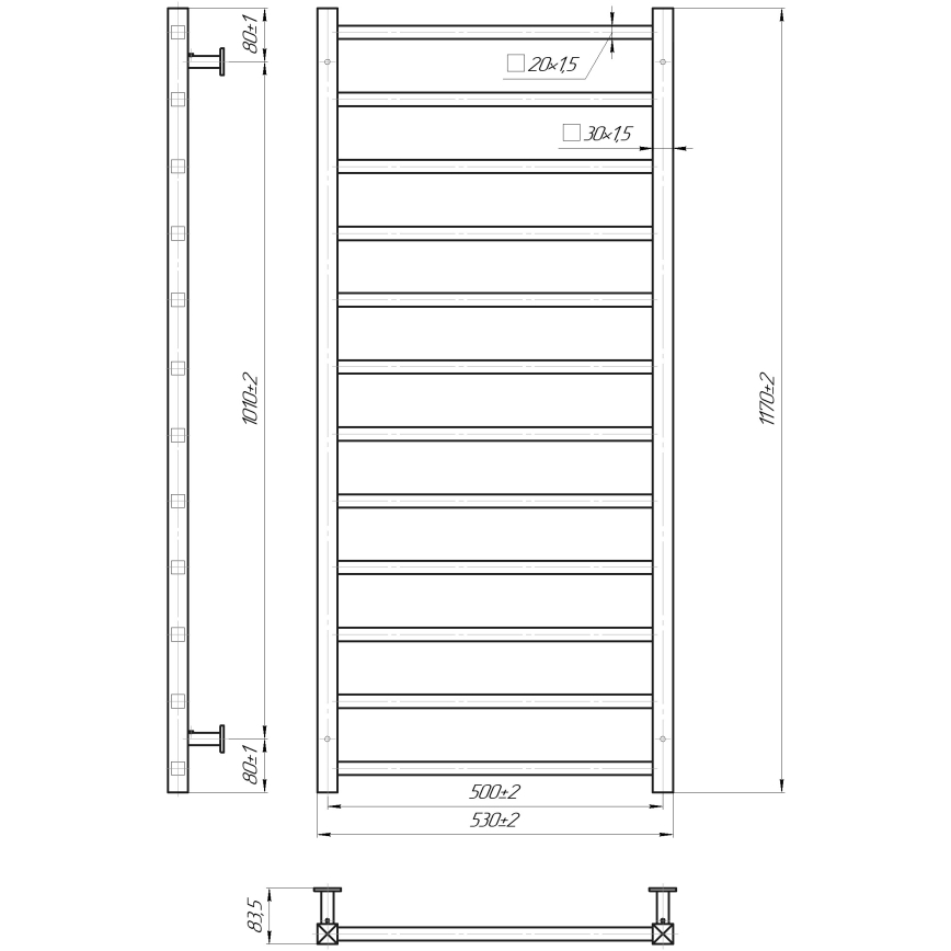 Radiador toalheiro em escada para casa de banho INOX TOKIO 233W/230V 117x53 cm inox/branco