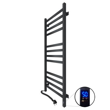 Radiador toalheiro para casa de banho com termóstato AVANGARD 227W 120x48 cm, preto, lado esquerdo