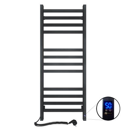 Radiador toalheiro para casa de banho com termóstato AVANGARD 227W 120x48 cm, preto, lado esquerdo