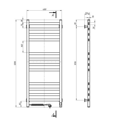 Radiador-toalheiro para casa de banho com termóstato AVANGARD 227W 120x48cm, branco, ligação à esquerda