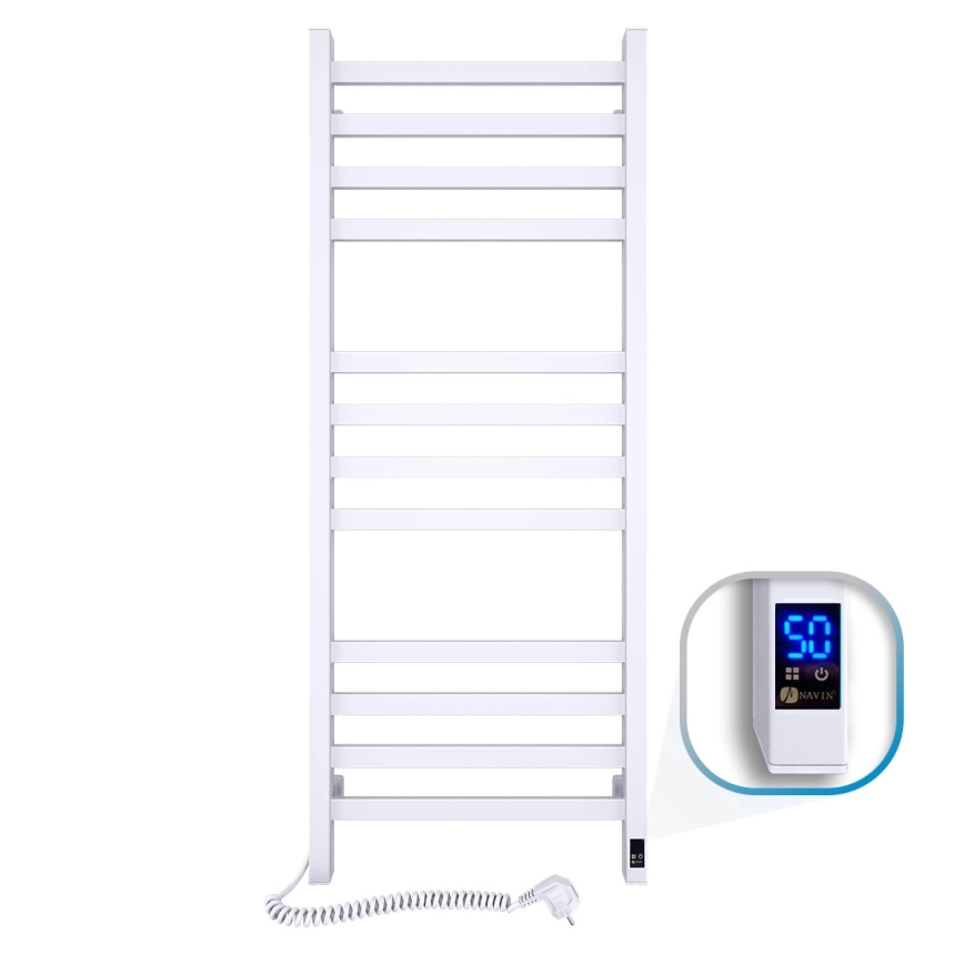 Toalheiro aquecido para casa de banho com termóstato AVANGARD 459W/230V 120,6 cm IP44 branco, ligação à esquerda, perfil quadrado
