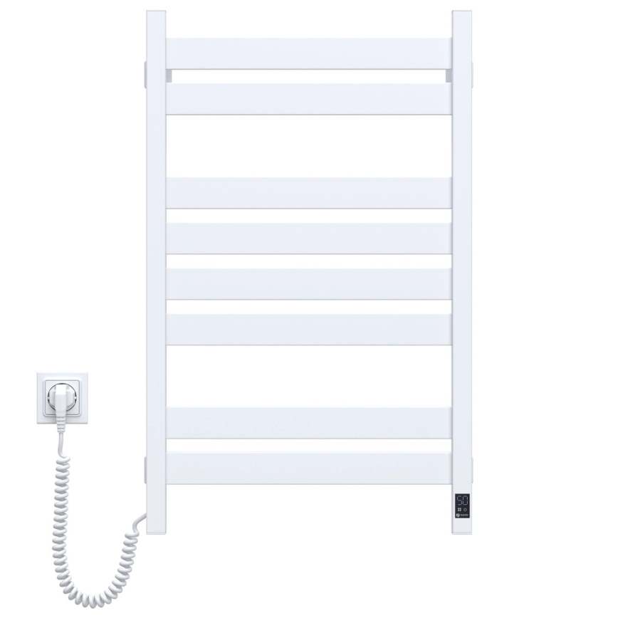 Radiador toalheiro para casa de banho com termostato LARGO 432W/230V 80,6 cm IP44 branco, ligação à esquerda, perfil quadrado