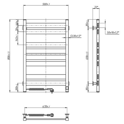 Radiador toalheiro para casa de banho com termostato LARGO 432W/230V 80,6 cm IP44 branco, ligação à esquerda, perfil quadrado