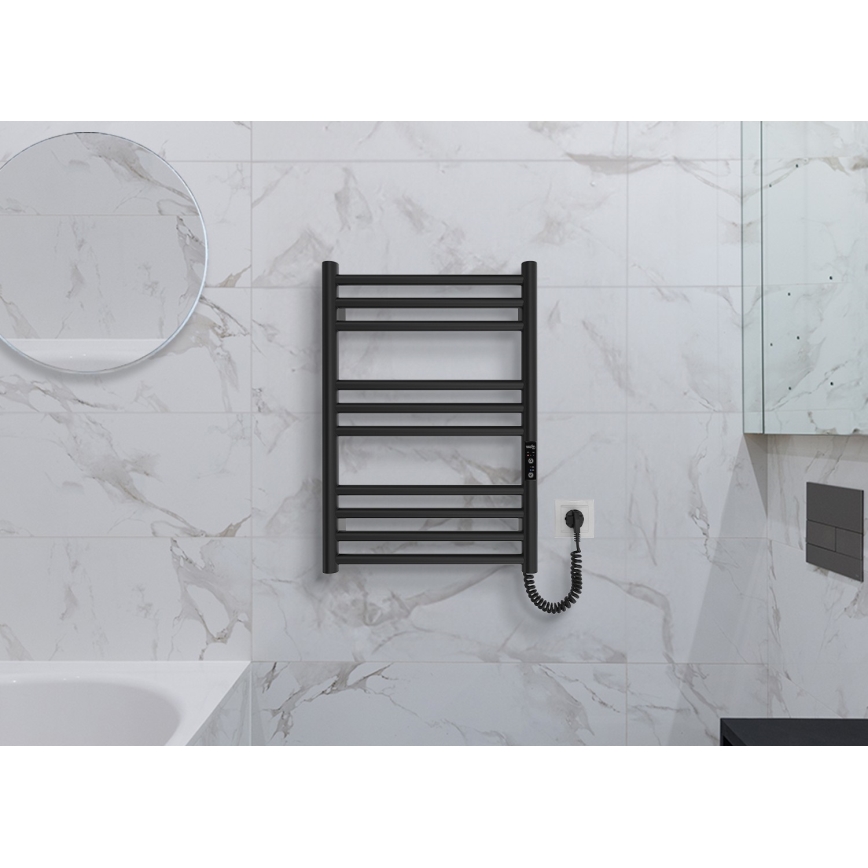 Radiador toalheiro para casa de banho HF GREENWICH 100W/230V 57x43 cm preto, lado direito, arredondado