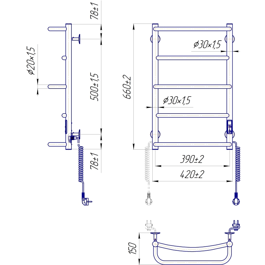 Radiador toalheiro para casa de banho LUX 65W/230V 66x42 cm inox/antracite, ligação à direita