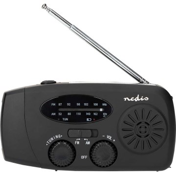 Rádio AM/FM com manivela, painel solar e lanterna LED 2000 mAh