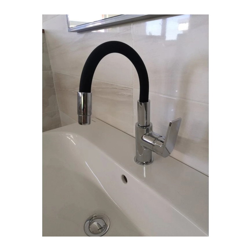 RAV Slezák CO119.0/15 - Misturadora de cozinha com bica flexível COLORADO 25 cm preto/cromado brilhante