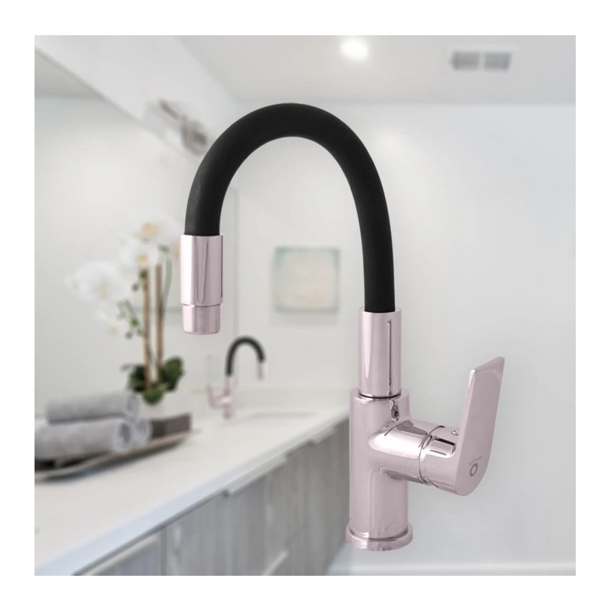 RAV Slezák CO119.0/15 - Misturadora de cozinha com bica flexível COLORADO 25 cm preto/cromado brilhante