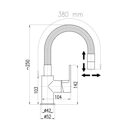 RAV Slezák CO119.0/15 - Misturadora de cozinha com bica flexível COLORADO 25 cm preto/cromado brilhante