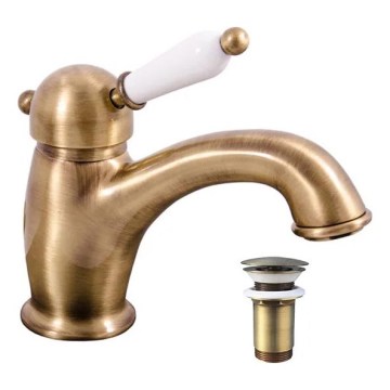 RAV Slezák L527.0SM - Misturador de lavatório + válvula de escoamento LABE RETRO 15 cm latão envelhecido