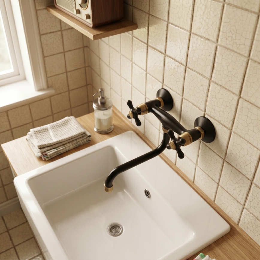 RAV Slezák MK101.5/21CMATSM - Misturador para cozinha/lavatório MORAVA RETRO preto/latão