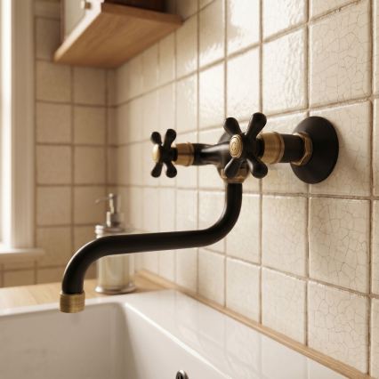 RAV Slezák MK101.5/21CMATSM - Misturador para cozinha/lavatório MORAVA RETRO preto/latão