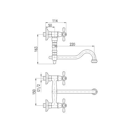 RAV Slezák MK101.5/29SM - Torneira para cozinha/lavatório MORAVA RETRO 16,3 cm, latão envelhecido