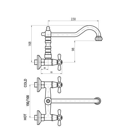 RAV Slezák MK102.5/28SM - Misturadora para lavatório/lava-loiças MORAVA RETRO 16,8 cm latão envelhecido