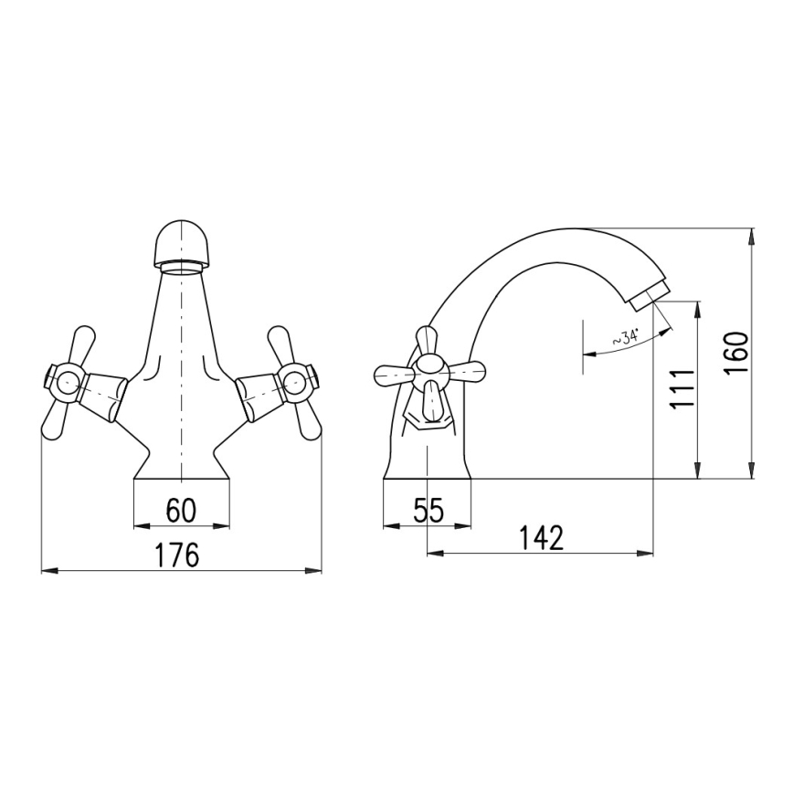 RAV Slezák MK128.0SM - Misturador para lavatório MORAVA RETRO 16 cm em latão envelhecido