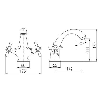 RAV Slezák MK128.0SM - Misturador para lavatório MORAVA RETRO 16 cm em latão envelhecido