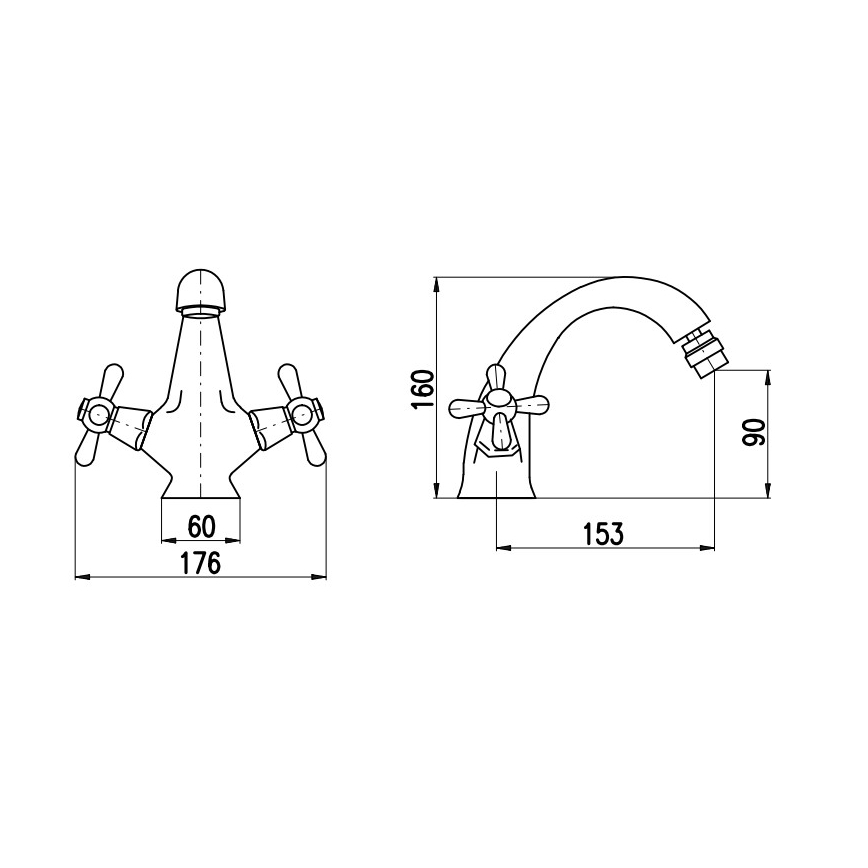RAV Slezák MK143.0SM - Torneira para bidé + válvula de escoamento MORAVA RETRO 16 cm latão envelhecido