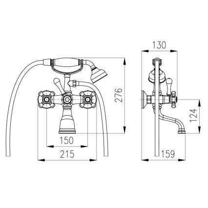 RAV Slezák MK559.5/2SM - Conjunto para banheira com misturador MORAVA RETRO, acabamento em latão envelhecido