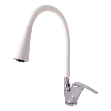 RAV Slezák SA006.0/13CB - Torneira de cozinha com bico flexível SAZAVA 35,6 cm branco/cromado brilhante