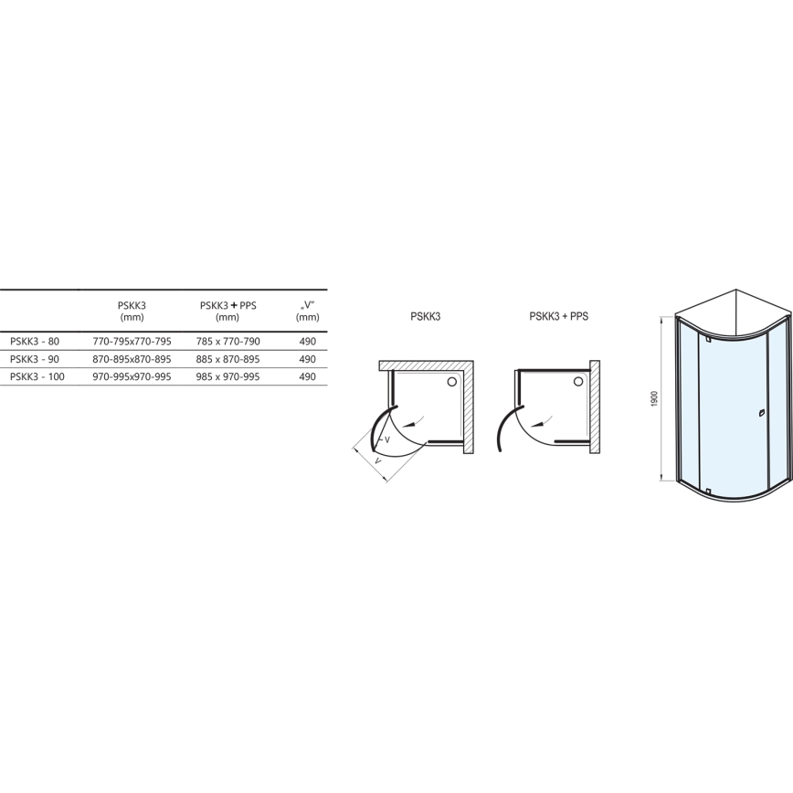 Ravak 37677U00Z1 - Cabine de duche quadrante de três painéis PIVOT 90x90 cm satinado