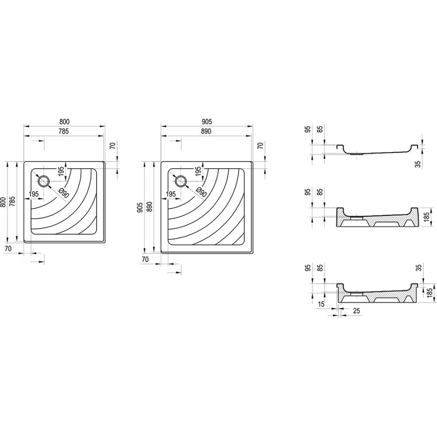 Ravak A007701120 - Base de duche quadrada ANGELA 90x90 cm branca