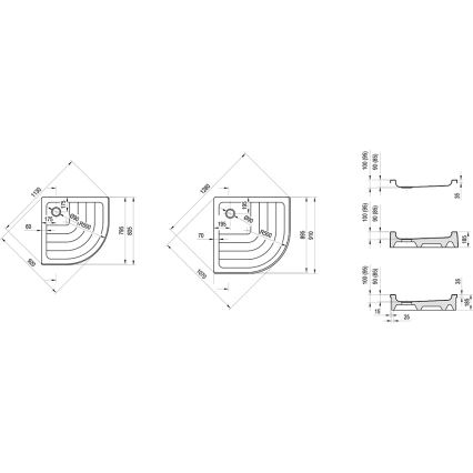 Ravak A207001120 - Base de duche quadrante RONDA 90 x 90 cm, branca