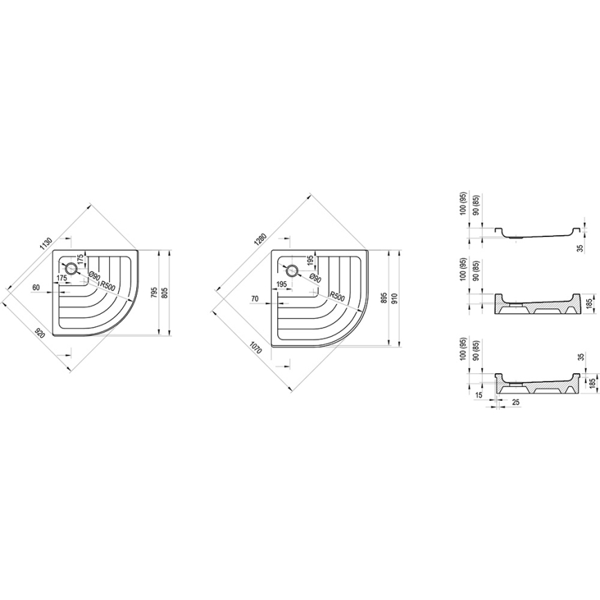 Ravak A207001120 - Base de duche quadrante RONDA 90 x 90 cm, branca