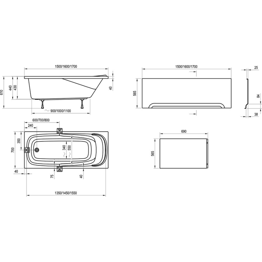 Ravak CO11000000 - Banheira VANDA 150x70 cm acrílico/branco brilhante