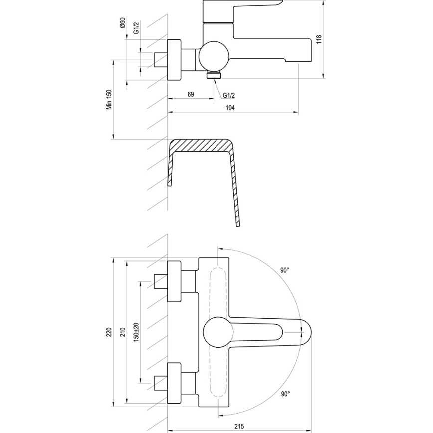 Ravak X070115 - Misturador de banheira PURI cromo brilhante