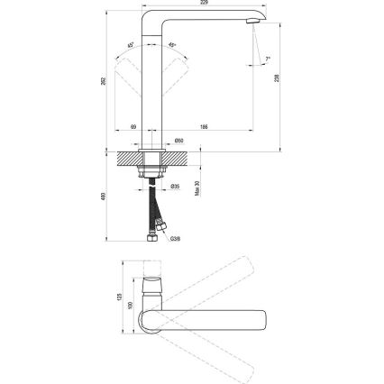 Ravak X070125 - Misturadora FLAT para lavatório e pia 26,2 cm cromo brilhante