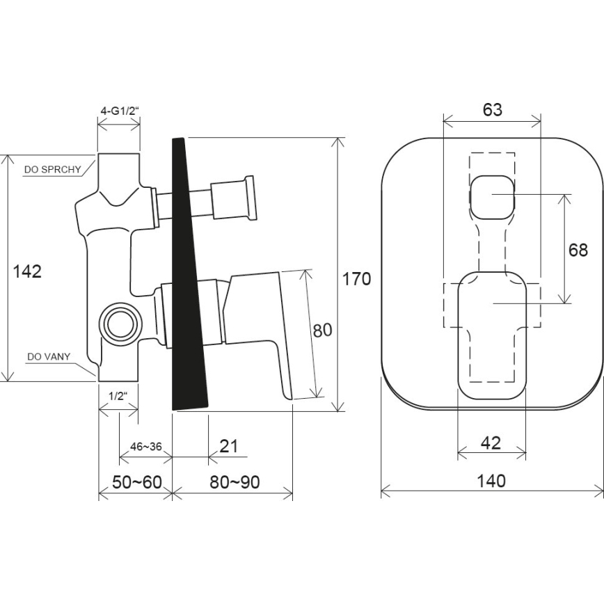 Ravak X070134 - Misturador de duche para instalação embutida FREE, cromado brilhante