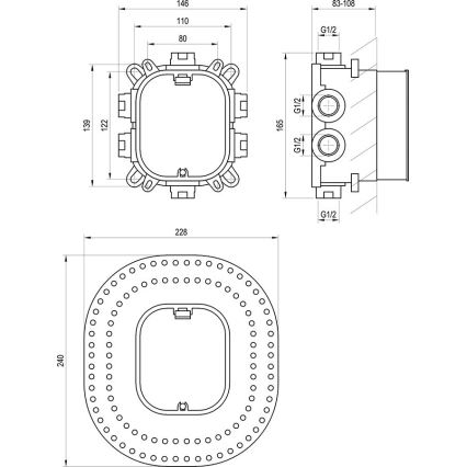 Ravak X070139 - Corpo base para misturadores encastrados R-BOX VARI 13,9x14,6 cm