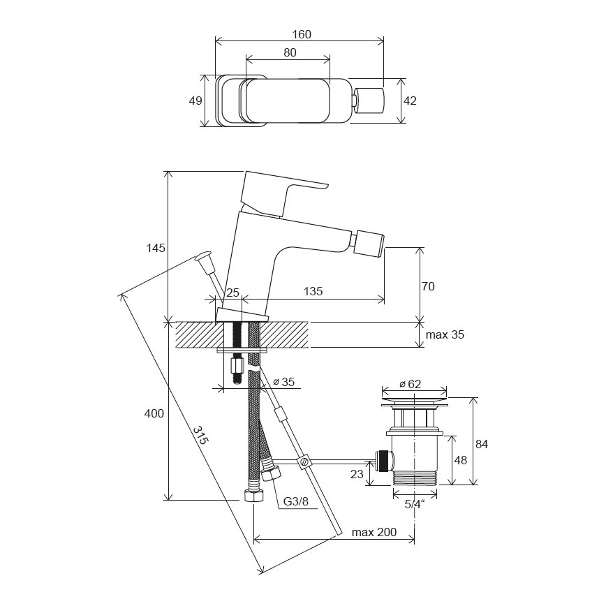 Ravak X070155 - Misturador para bidé + válvula FREE preto