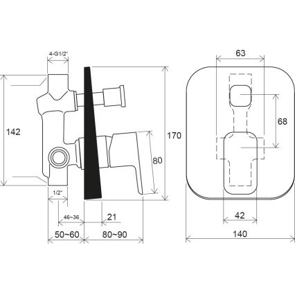 Ravak X070156 - Misturadora de duche para instalação encastrada FREE preta